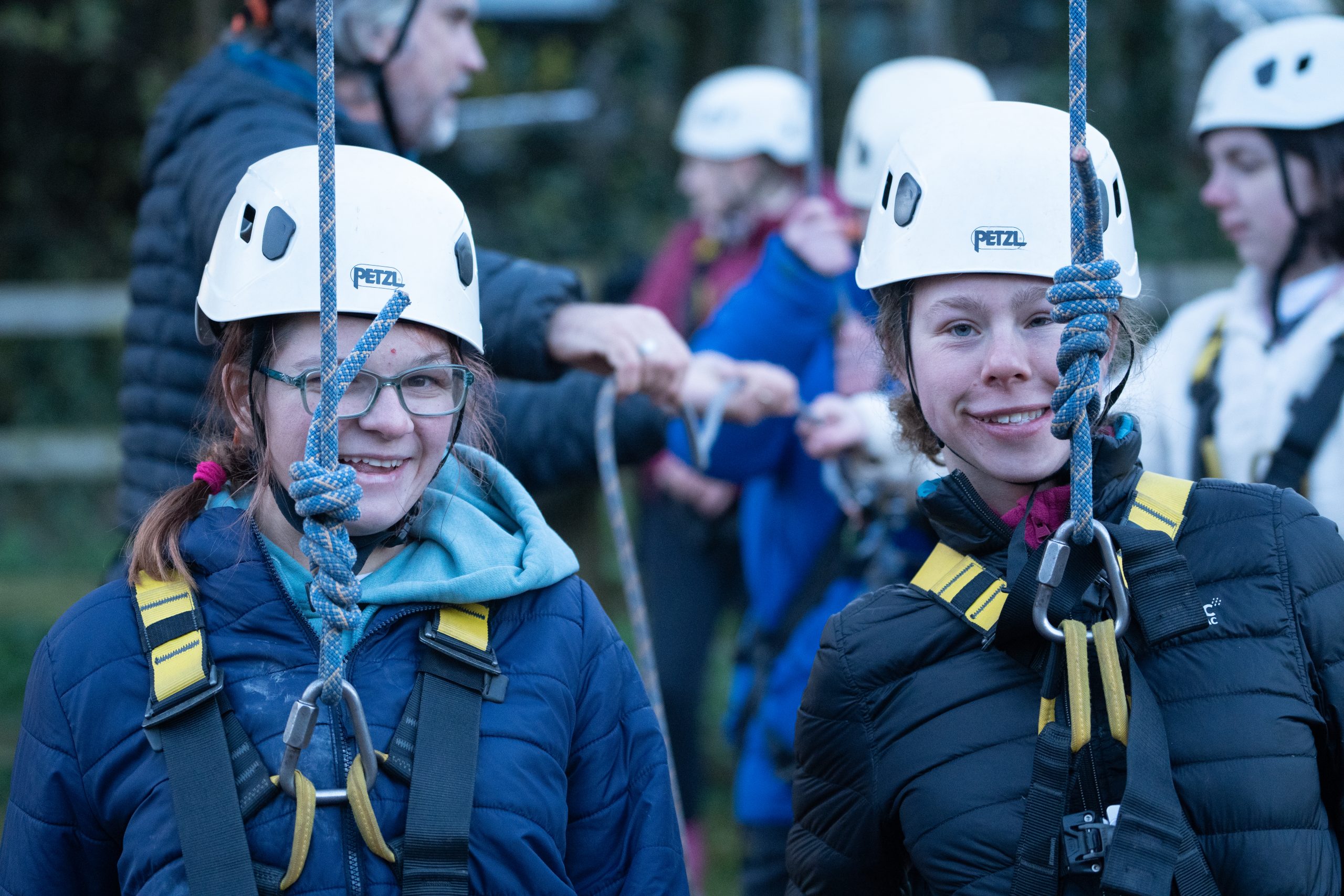 L-R: Poppy from Plymouth College and Hana from Bridgewater and Taunton College ready for a climbing exercise during their Gold DofE Residential at Kilve Court, North Somerset. In Feburary 2025 DofE will launch changes to the Residential section to allow flexibilities to reduce barriers to some young people being able to complete their Residential. Examples of these flexibilities are enabling participants to request downtime away from activities, allowing carers to attend the Residential and allowing participants with specific individual needs to be able to attend with their leaders.